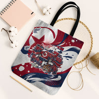 North Korea Flag Day Rise With The Flag Tote Bag Dynamic Red Star Paint Splatter With Tiger