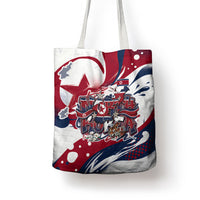 North Korea Flag Day Rise With The Flag Tote Bag Dynamic Red Star Paint Splatter With Tiger