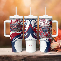 North Korea Flag Day Rise With The Flag Tumbler With Handle Dynamic Red Star Paint Splatter With Tiger