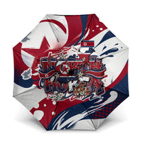 North Korea Flag Day Rise With The Flag Umbrella Dynamic Red Star Paint Splatter With Tiger