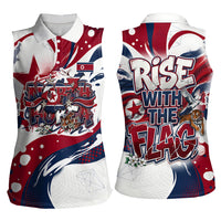 North Korea Flag Day Rise With The Flag Women Sleeveless Polo Shirt Dynamic Red Star Paint Splatter With Tiger