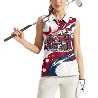 North Korea Flag Day Rise With The Flag Women Sleeveless Polo Shirt Dynamic Red Star Paint Splatter With Tiger