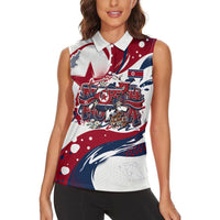 North Korea Flag Day Rise With The Flag Women Sleeveless Polo Shirt Dynamic Red Star Paint Splatter With Tiger