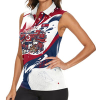 North Korea Flag Day Rise With The Flag Women Sleeveless Polo Shirt Dynamic Red Star Paint Splatter With Tiger