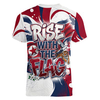 North Korea Flag Day Rise With The Flag Women V-Neck T-Shirt Dynamic Red Star Paint Splatter With Tiger