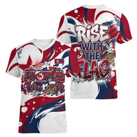 North Korea Flag Day Rise With The Flag Women V-Neck T-Shirt Dynamic Red Star Paint Splatter With Tiger