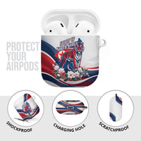 North Korea Flag Day Spirit Of North Korea AirPods Case Flying Crane Graphic With Tiger Portrait And Magnolia Flowers