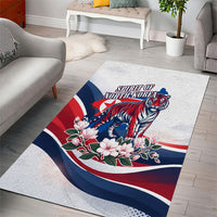 North Korea Flag Day Spirit Of North Korea Area Rug Flying Crane Graphic With Tiger Portrait And Magnolia Flowers