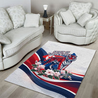 North Korea Flag Day Spirit Of North Korea Area Rug Flying Crane Graphic With Tiger Portrait And Magnolia Flowers