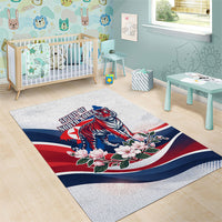 North Korea Flag Day Spirit Of North Korea Area Rug Flying Crane Graphic With Tiger Portrait And Magnolia Flowers