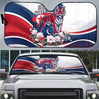 North Korea Flag Day Spirit Of North Korea Auto Sun Shade Flying Crane Graphic With Tiger Portrait And Magnolia Flowers