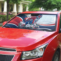 North Korea Flag Day Spirit Of North Korea Auto Sun Shade Flying Crane Graphic With Tiger Portrait And Magnolia Flowers