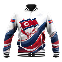 North Korea Flag Day Spirit Of North Korea Baseball Jacket Flying Crane Graphic With Tiger Portrait And Magnolia Flowers