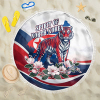North Korea Flag Day Spirit Of North Korea Beach Blanket Flying Crane Graphic With Tiger Portrait And Magnolia Flowers