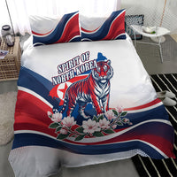 North Korea Flag Day Spirit Of North Korea Bedding Set Flying Crane Graphic With Tiger Portrait And Magnolia Flowers