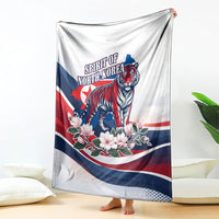 North Korea Flag Day Spirit Of North Korea Blanket Flying Crane Graphic With Tiger Portrait And Magnolia Flowers