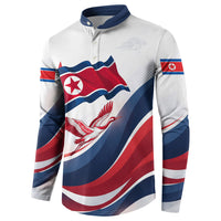 North Korea Flag Day Spirit Of North Korea Button Sweatshirt Flying Crane Graphic With Tiger Portrait And Magnolia Flowers