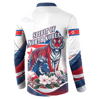North Korea Flag Day Spirit Of North Korea Button Sweatshirt Flying Crane Graphic With Tiger Portrait And Magnolia Flowers
