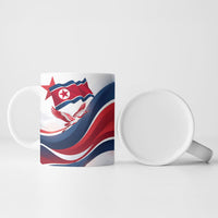 North Korea Flag Day Spirit Of North Korea Ceramic Mug Flying Crane Graphic With Tiger Portrait And Magnolia Flowers