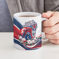 North Korea Flag Day Spirit Of North Korea Ceramic Mug Flying Crane Graphic With Tiger Portrait And Magnolia Flowers