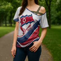 North Korea Flag Day Spirit Of North Korea Cross Shoulder Shirt Flying Crane Graphic With Tiger Portrait And Magnolia Flowers