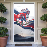 North Korea Flag Day Spirit Of North Korea Door Cover Flying Crane Graphic With Tiger Portrait And Magnolia Flowers