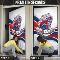 North Korea Flag Day Spirit Of North Korea Door Cover Flying Crane Graphic With Tiger Portrait And Magnolia Flowers
