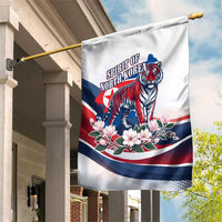 North Korea Flag Day Spirit Of North Korea Garden Flag Flying Crane Graphic With Tiger Portrait And Magnolia Flowers