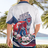 North Korea Flag Day Spirit Of North Korea Hawaiian Shirt Flying Crane Graphic With Tiger Portrait And Magnolia Flowers