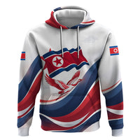 North Korea Flag Day Spirit Of North Korea Hoodie Flying Crane Graphic With Tiger Portrait And Magnolia Flowers