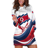North Korea Flag Day Spirit Of North Korea Hoodie Dress Flying Crane Graphic With Tiger Portrait And Magnolia Flowers