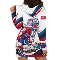 North Korea Flag Day Spirit Of North Korea Hoodie Dress Flying Crane Graphic With Tiger Portrait And Magnolia Flowers