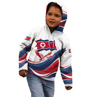 North Korea Flag Day Spirit Of North Korea Kid Hoodie Flying Crane Graphic With Tiger Portrait And Magnolia Flowers