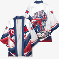 North Korea Flag Day Spirit Of North Korea Kimono Flying Crane Graphic With Tiger Portrait And Magnolia Flowers