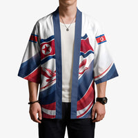 North Korea Flag Day Spirit Of North Korea Kimono Flying Crane Graphic With Tiger Portrait And Magnolia Flowers