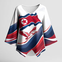North Korea Flag Day Spirit Of North Korea Kimono Sleeve Blouse Flying Crane Graphic With Tiger Portrait And Magnolia Flowers