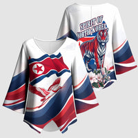 North Korea Flag Day Spirit Of North Korea Kimono Sleeve Blouse Flying Crane Graphic With Tiger Portrait And Magnolia Flowers
