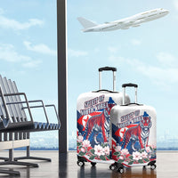 North Korea Flag Day Spirit Of North Korea Luggage Cover Flying Crane Graphic With Tiger Portrait And Magnolia Flowers