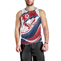 North Korea Flag Day Spirit Of North Korea Men Tank Top Flying Crane Graphic With Tiger Portrait And Magnolia Flowers