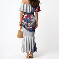 North Korea Flag Day Spirit Of North Korea Mermaid Dress Flying Crane Graphic With Tiger Portrait And Magnolia Flowers
