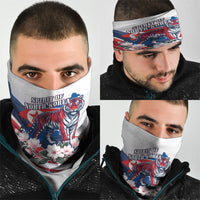 North Korea Flag Day Spirit Of North Korea Neck Gaiter Flying Crane Graphic With Tiger Portrait And Magnolia Flowers