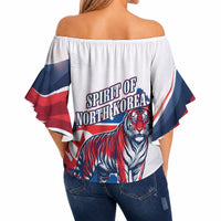 North Korea Flag Day Spirit Of North Korea Off Shoulder Wrap Waist Top Flying Crane Graphic With Tiger Portrait And Magnolia Flowers