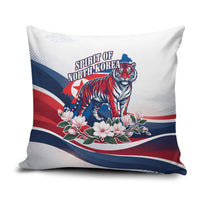 North Korea Flag Day Spirit Of North Korea Pillow Cover Flying Crane Graphic With Tiger Portrait And Magnolia Flowers