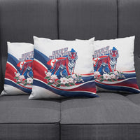 North Korea Flag Day Spirit Of North Korea Pillow Cover Flying Crane Graphic With Tiger Portrait And Magnolia Flowers