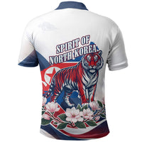 North Korea Flag Day Spirit Of North Korea Polo Shirt Flying Crane Graphic With Tiger Portrait And Magnolia Flowers