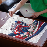 North Korea Flag Day Spirit Of North Korea Puzzle Flying Crane Graphic With Tiger Portrait And Magnolia Flowers