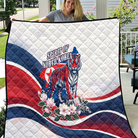 North Korea Flag Day Spirit Of North Korea Quilt Flying Crane Graphic With Tiger Portrait And Magnolia Flowers