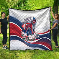 North Korea Flag Day Spirit Of North Korea Quilt Flying Crane Graphic With Tiger Portrait And Magnolia Flowers