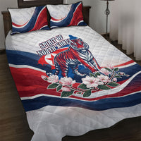 North Korea Flag Day Spirit Of North Korea Quilt Bed Set Flying Crane Graphic With Tiger Portrait And Magnolia Flowers