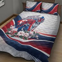North Korea Flag Day Spirit Of North Korea Quilt Bed Set Flying Crane Graphic With Tiger Portrait And Magnolia Flowers